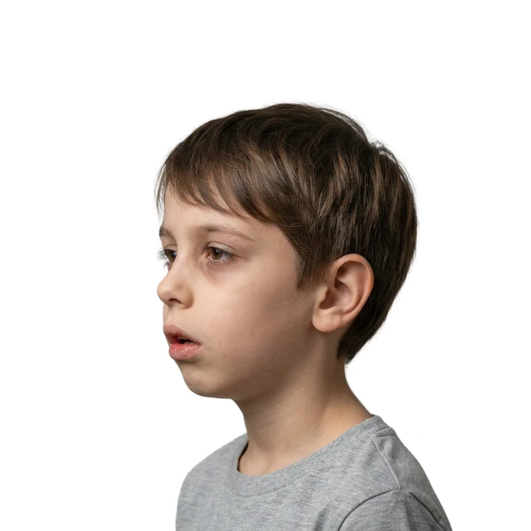 Ejemplo de cara de niño con respiración oral / bucal